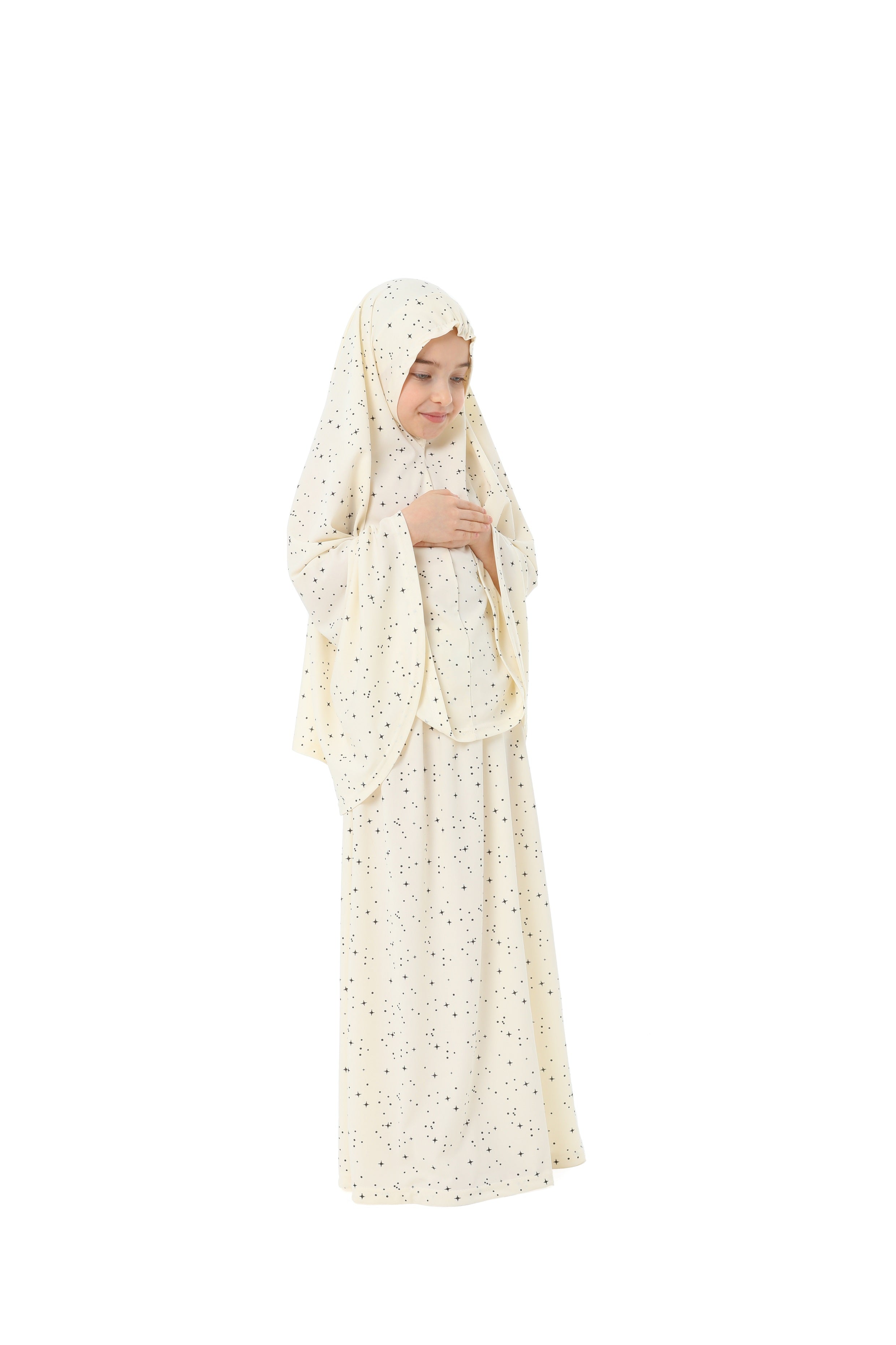 Girl's Prayer Dress Star Patterned Long Headscarf