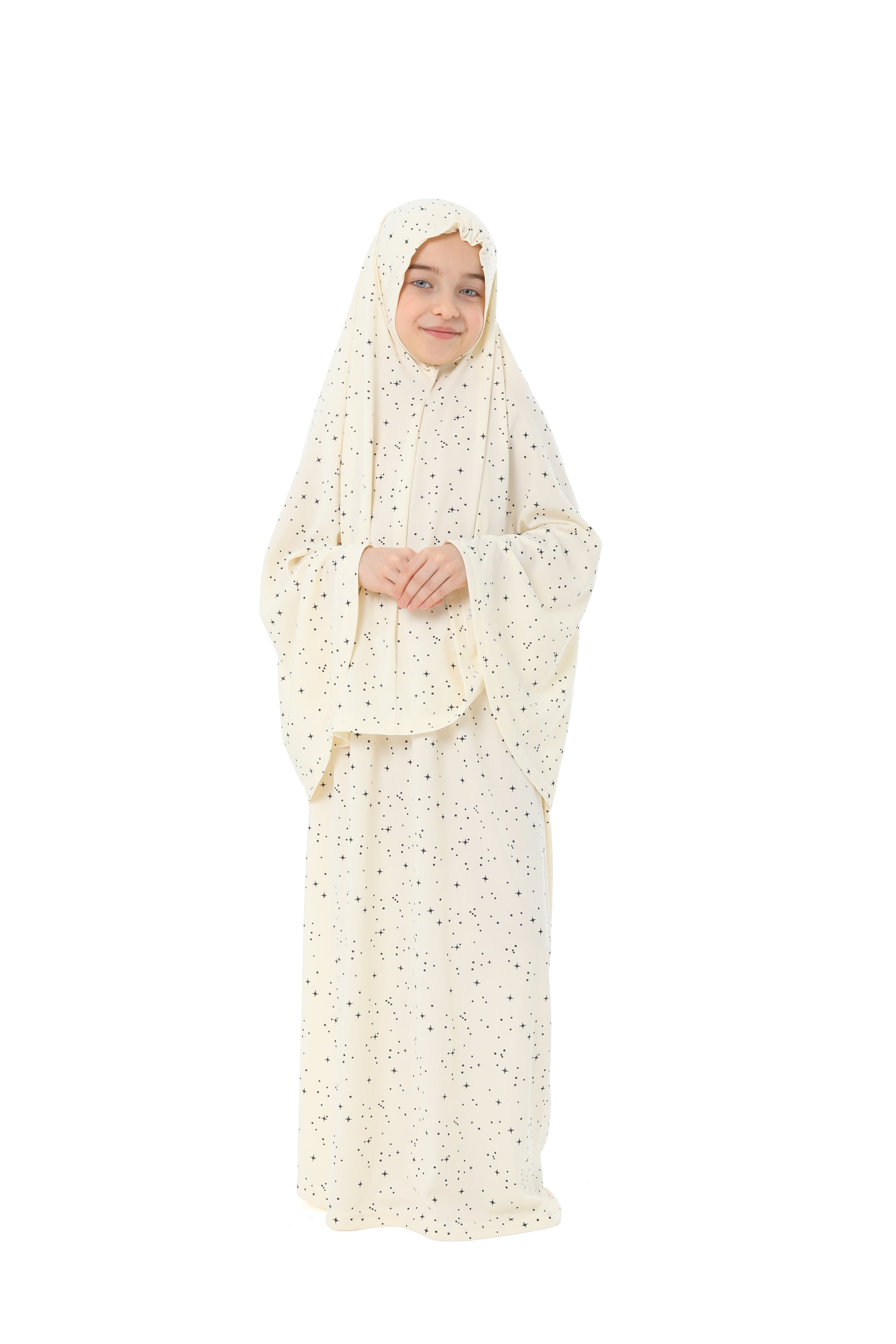 Girl's Prayer Dress Star Patterned Long Headscarf