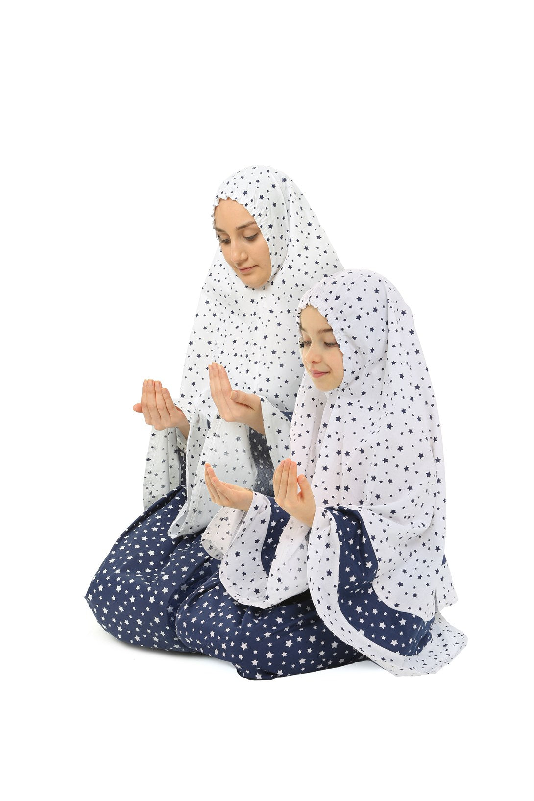 Mother Daughter Practical Prayer Dress Zippered Cotton Navy Blue Printed Sold Separately