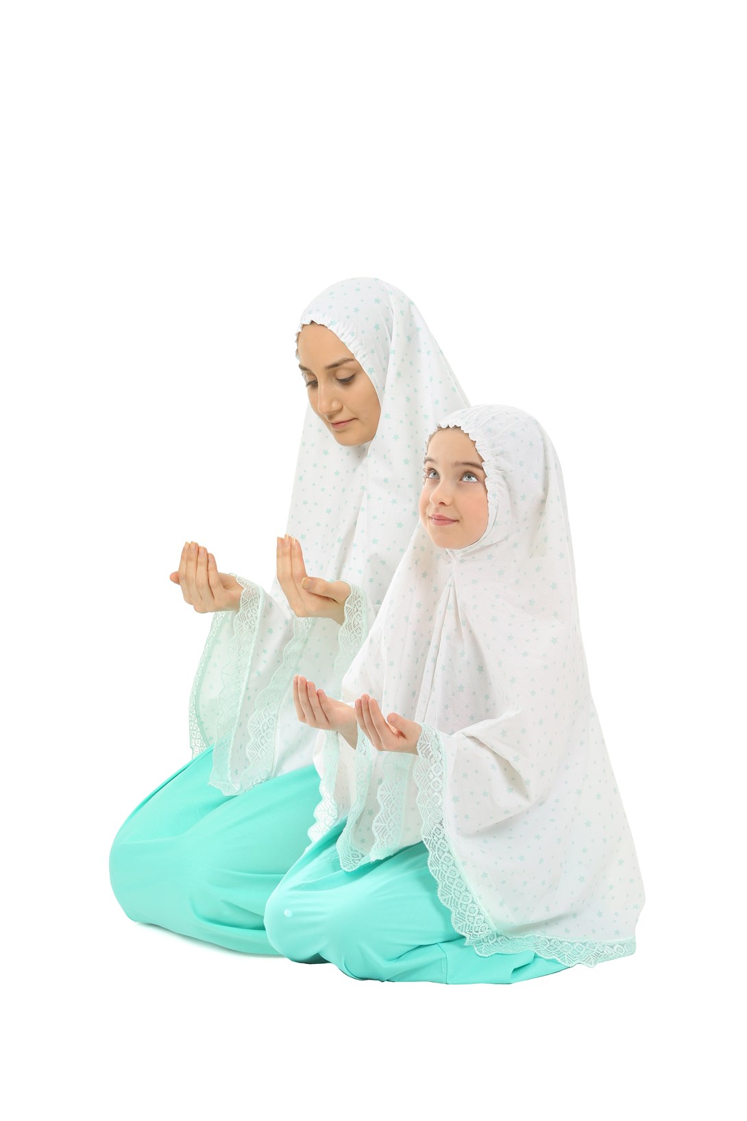 Mother Daughter Practical Prayer Dress Zippered Cotton Mint Printed Sold Separately