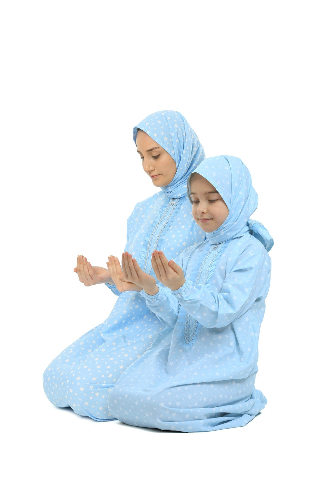 Mother Daughter Practical Prayer Dress Zippered Cotton Blue Printed Sold Separately