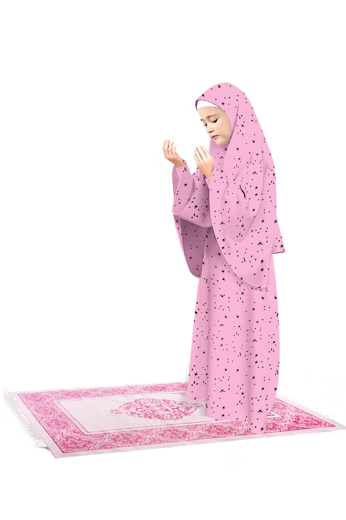 Girl's Prayer Dress 3-Piece Prayer Dress Star Patterned Sleeve Cuffed