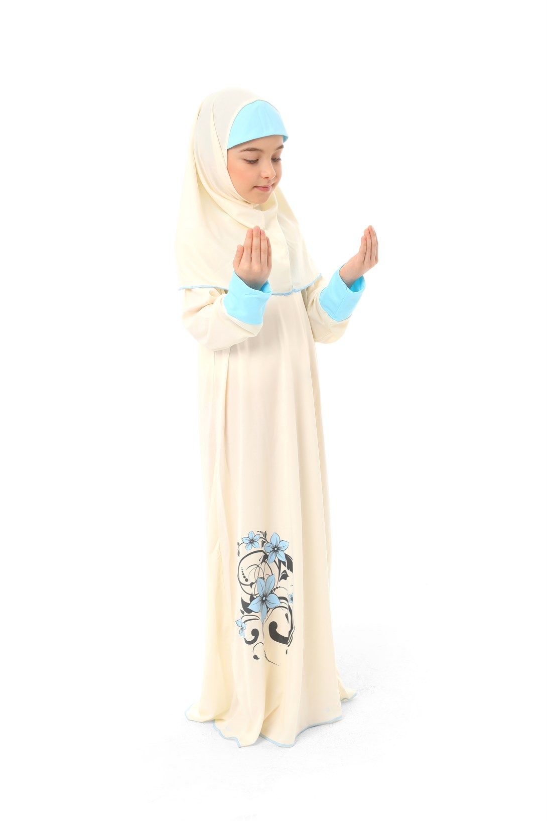 Girl's Prayer Dress Flower Printed Sleeve Cuffed