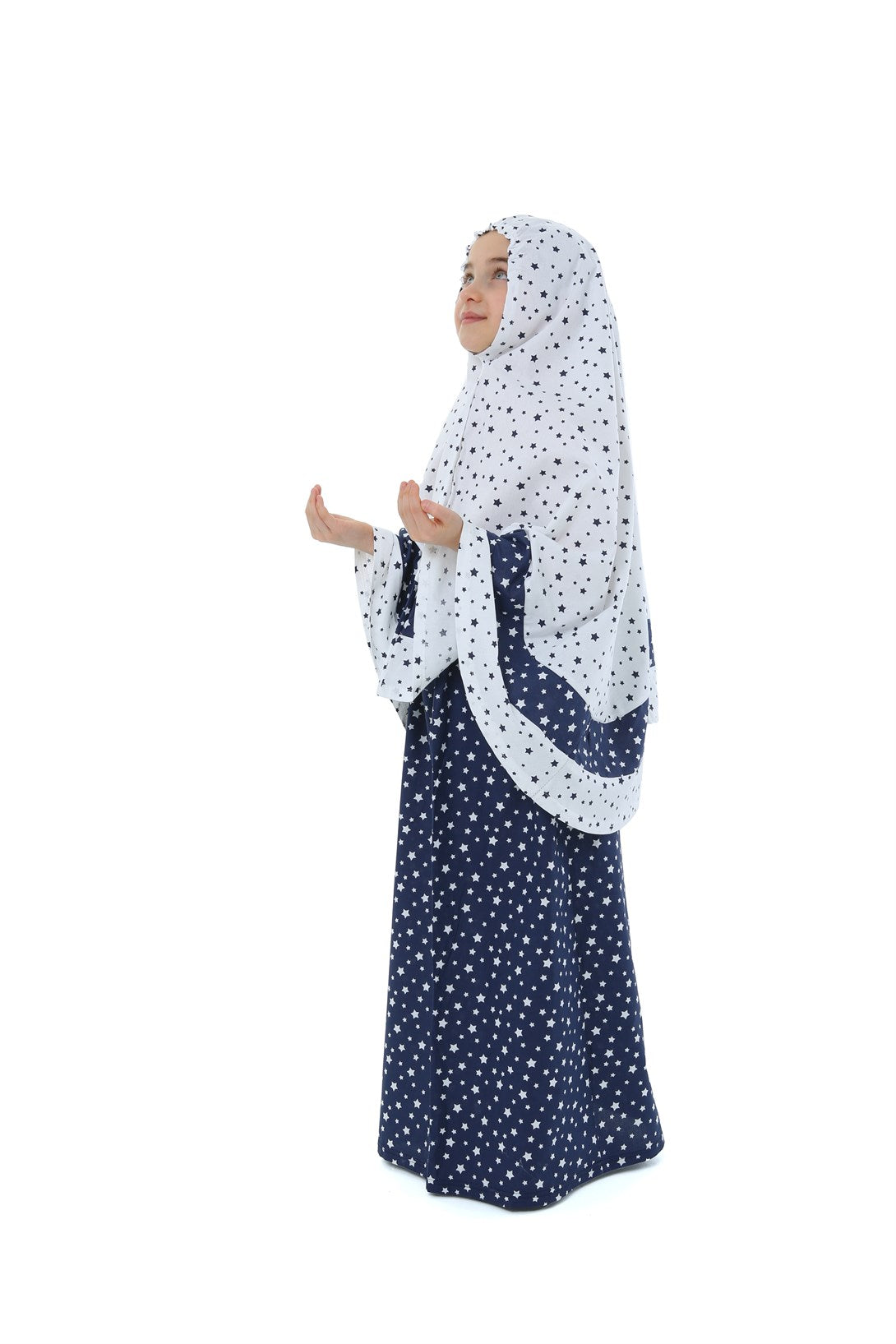 Girl's Prayer Dress Mint Color Star Printed Belt Pattern