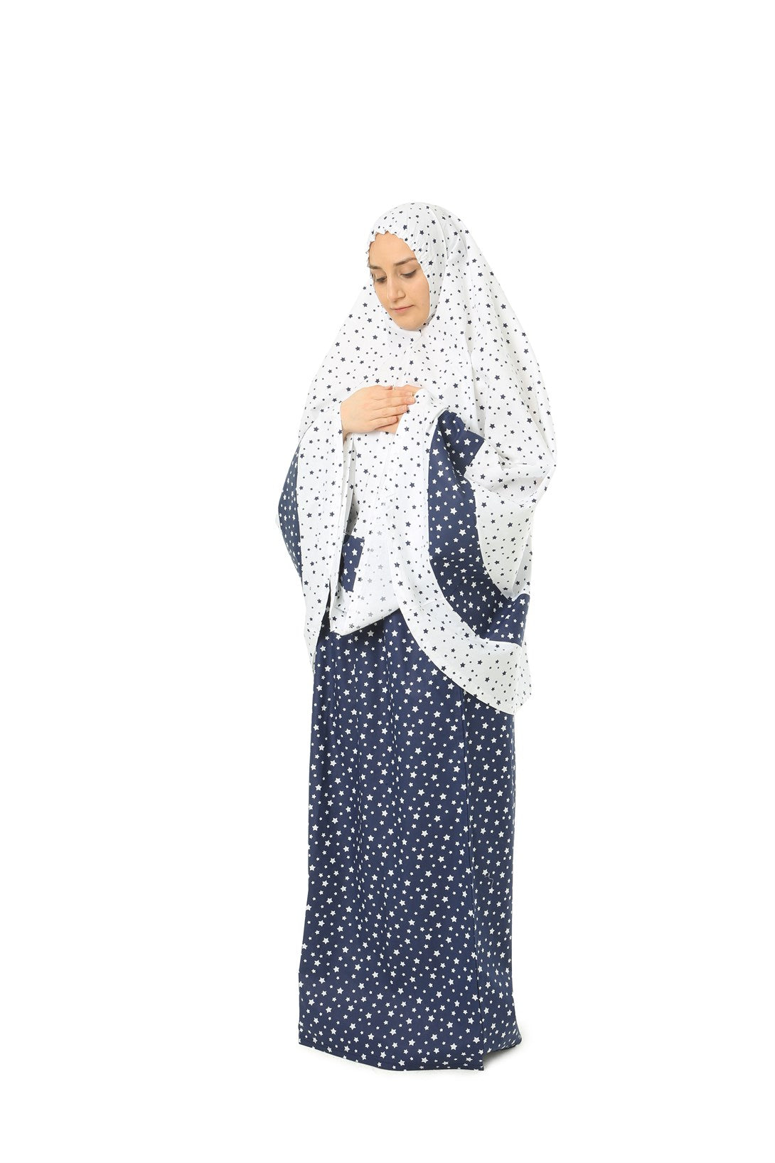 Women's Prayer Dress Mint Color Star Printed Belt Pattern