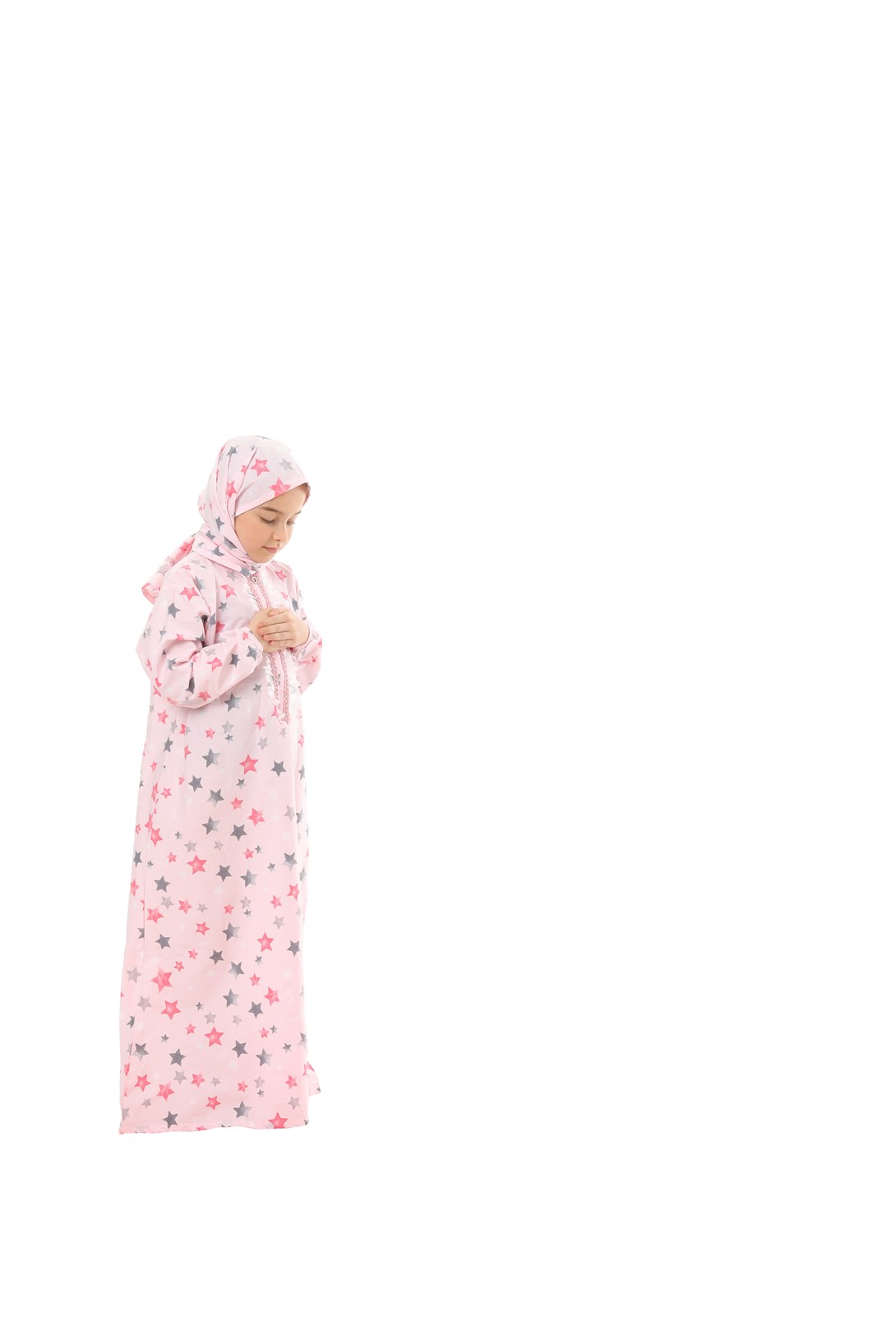 Practical Zippered Cotton Girls' Prayer Dress Pink Printed